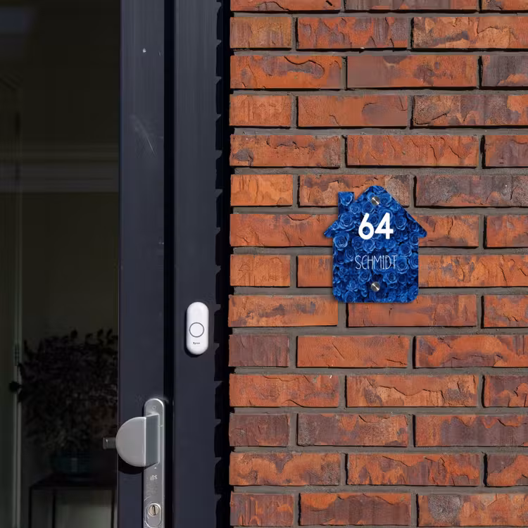 Blauwe rozen - Modern Naambord Huisje klein -sfeer2