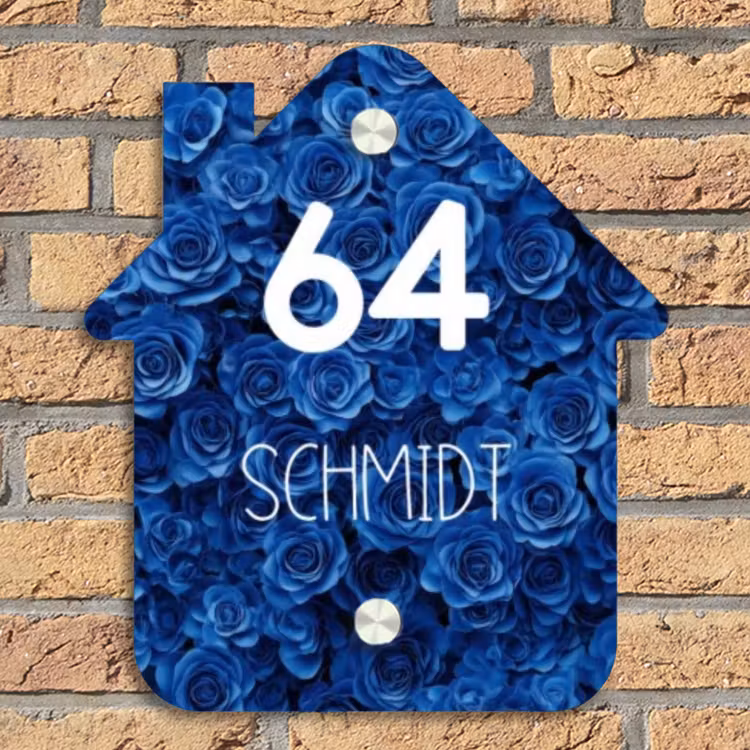 Blauwe rozen - Modern Naambord Huisje klein -sfeer5