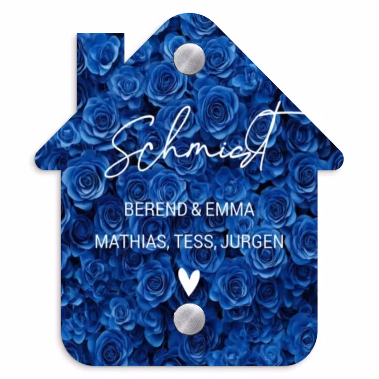 Blauwe rozen - Sierlijk Naambord Huisje klein -3d