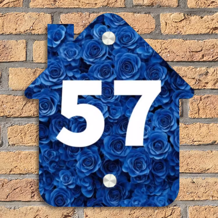 Blauwe rozen - Traditioneel Naambord Huisje klein -sfeer5