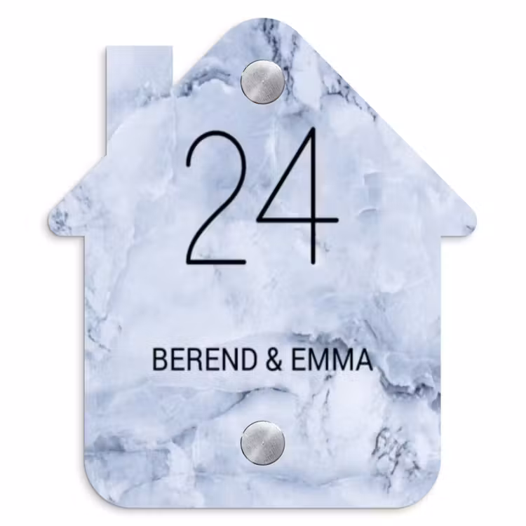 Blauw marmer - Klassiek Naambord Huisje klein -3d