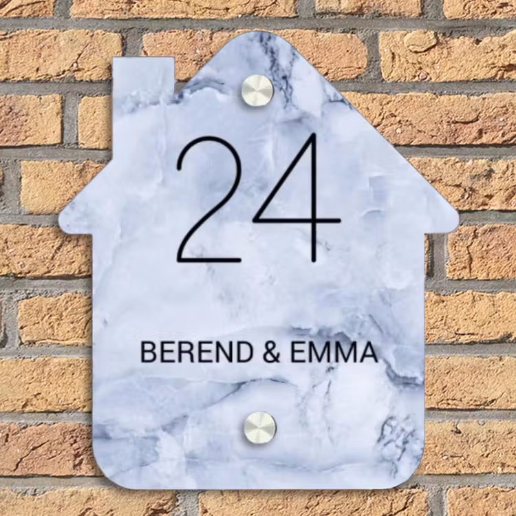 Blauw marmer - Klassiek Naambord Huisje klein -sfeer5