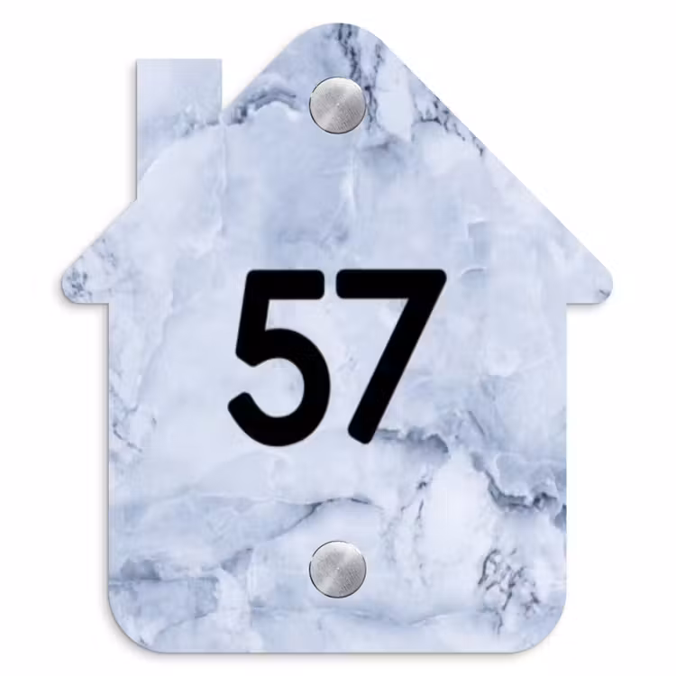 Blauw marmer - Traditioneel Naambord Huisje klein -3d