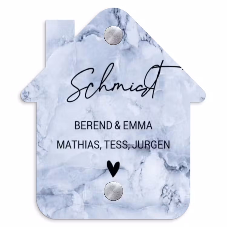 Blauw marmer - Sierlijk Naambord Huisje klein -3d