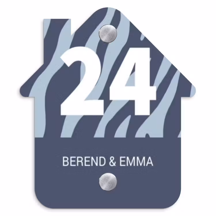 Blauw zebra - Klassiek Naambord Huisje klein -3d