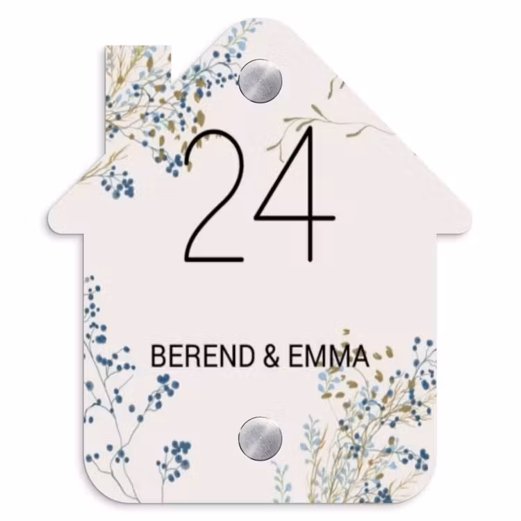 Bloemen - Beige - Klassiek Naambord Huisje klein -3d