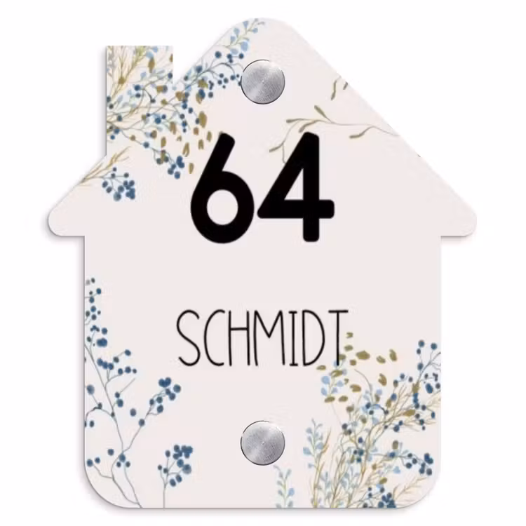 Bloemen - Beige - Modern Naambord Huisje klein -3d