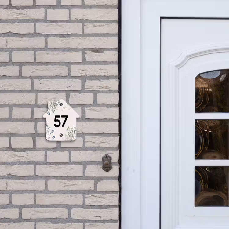 Bloemen - Beige - Traditioneel Naambord Huisje klein -sfeer1