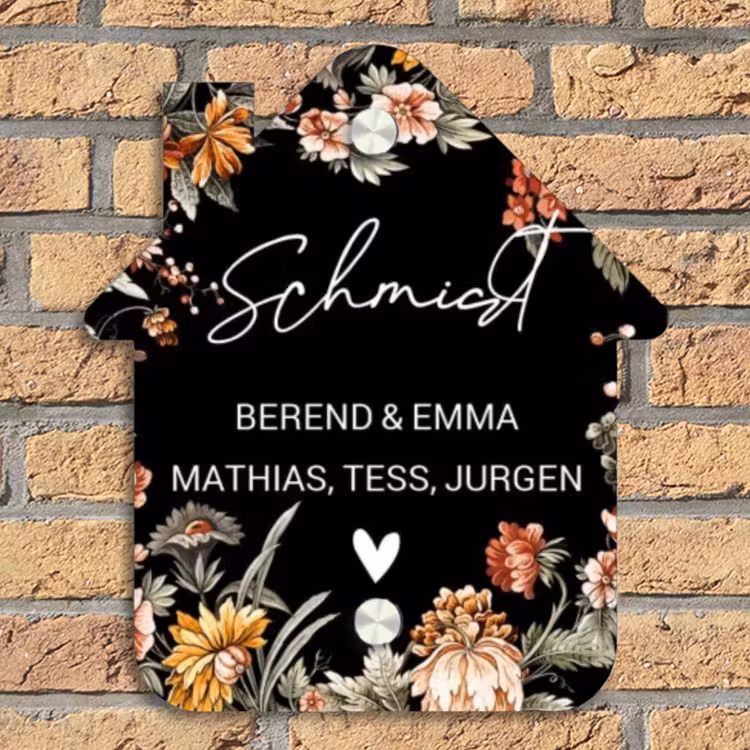 Bloemen - Zwart - Sierlijk Naambord Huisje klein -sfeer5