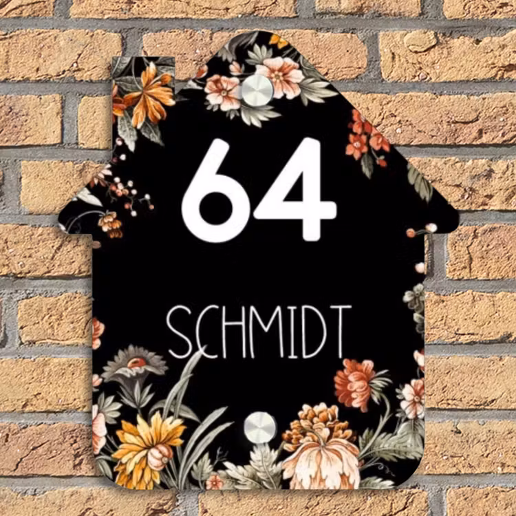 Bloemen - Zwart - Modern Naambord Huisje klein -sfeer5