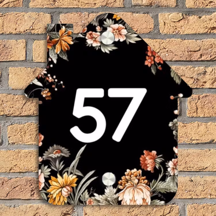 Bloemen - Zwart - Traditioneel Naambord Huisje klein -sfeer5