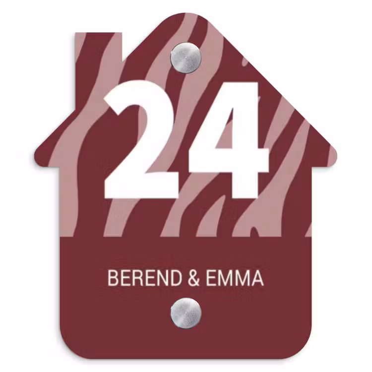 Bordeaux zebra - Klassiek Naambord Huisje klein -3d