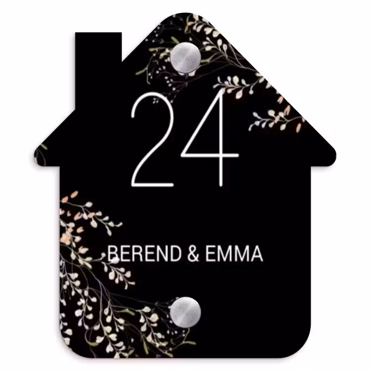Botanisch - Zwart - Klassiek Naambord Huisje klein -3d