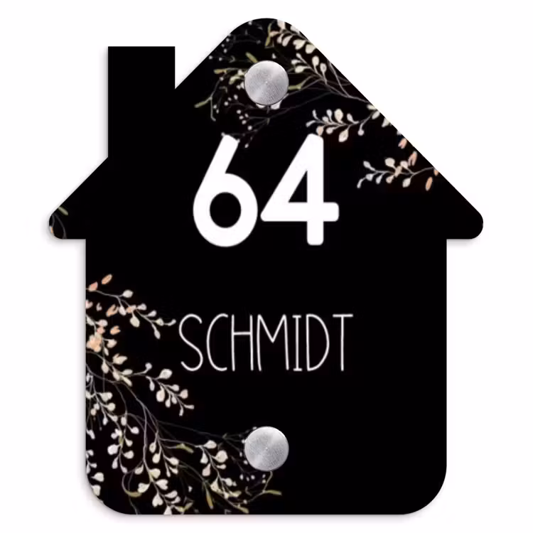 Botanisch - Zwart - Modern Naambord Huisje klein -3d