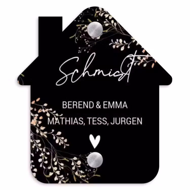 Botanisch - Zwart - Sierlijk Naambord Huisje klein -3d