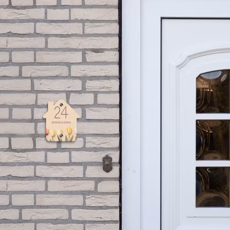 Gekleurde tulpen beige achtergrond - Klassiek Naambord Huisje klein -sfeer1