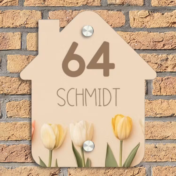 Gekleurde tulpen beige achtergrond - Modern Naambord Huisje klein -sfeer5