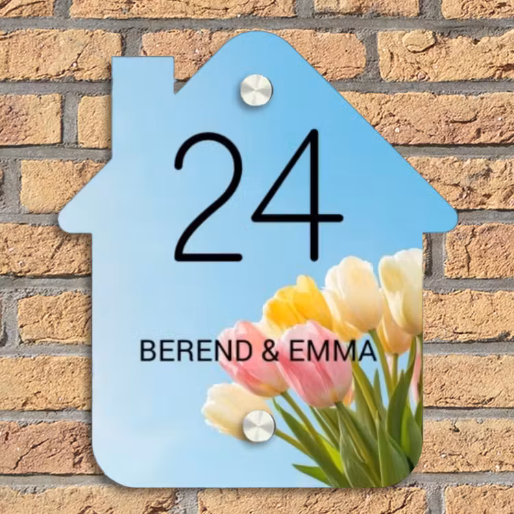 Gekleurde tulpen lucht - Klassiek Naambord Huisje klein -sfeer5