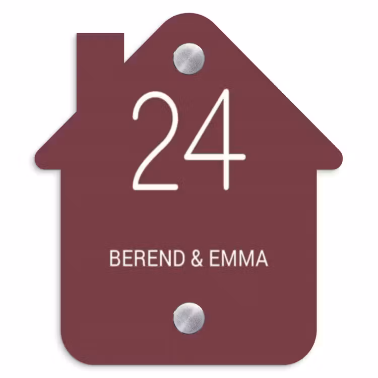Bordeauxrood - Klassiek Naambord Huisje klein -3d