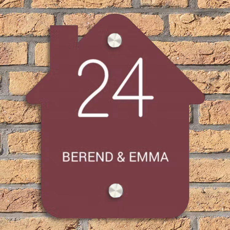 Bordeauxrood - Klassiek Naambord Huisje klein -sfeer5