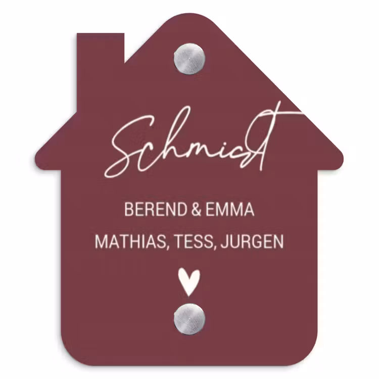 Bordeauxrood - Sierlijk Naambord Huisje klein -3d