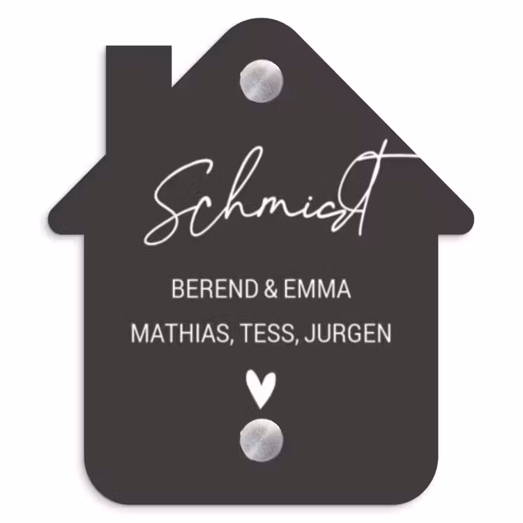 Donkergrijs - Sierlijk Naambord Huisje klein -3d