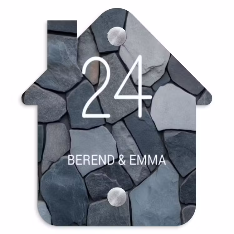 Donkergrijze stenen - Klassiek Naambord Huisje klein -3d