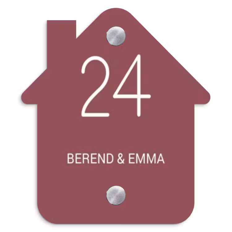 Donker oudroze - Klassiek Naambord Huisje klein -3d