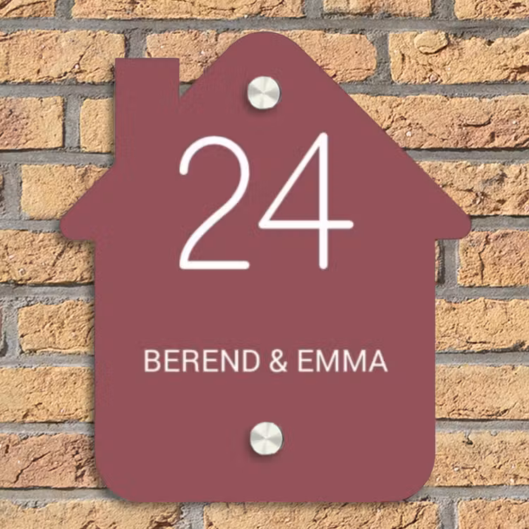 Donker oudroze - Klassiek Naambord Huisje klein -sfeer5
