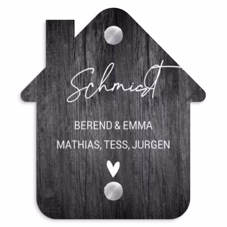 Donker hout - Sierlijk Naambord Huisje klein -3d