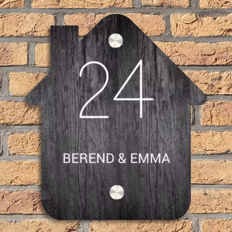 Donker hout - Klassiek Naambord Huisje klein -sfeer5