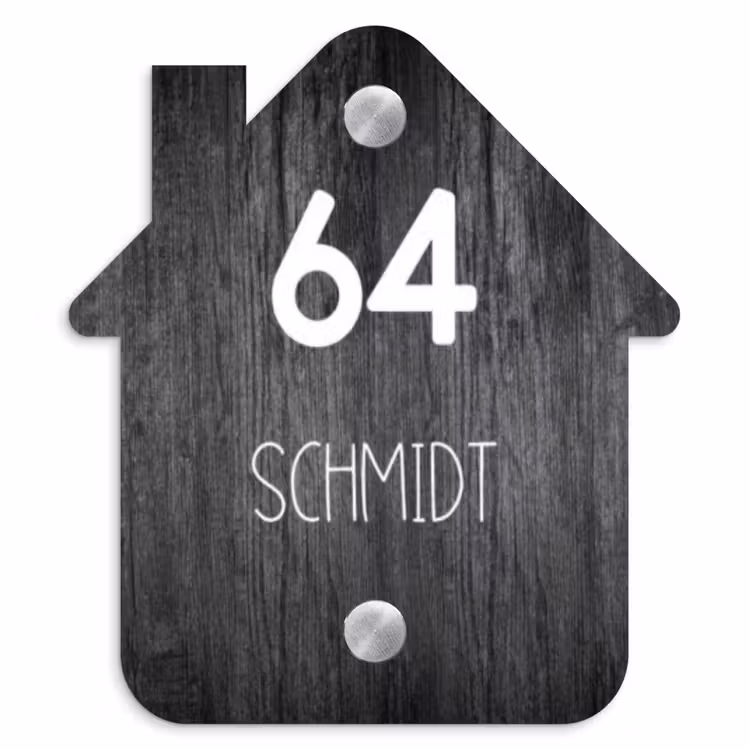 Donker hout - Modern Naambord Huisje klein -3d