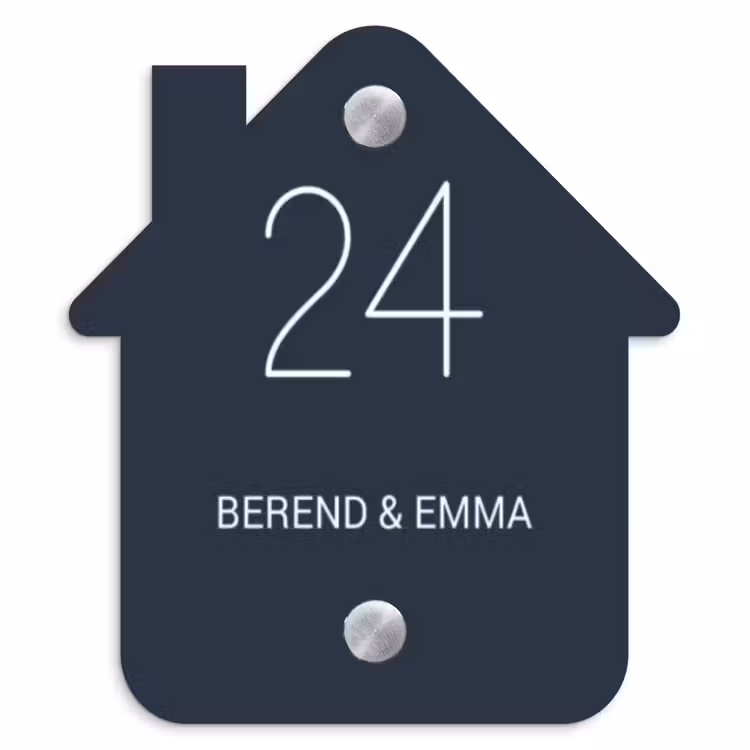Effen blauw - Klassiek Naambord Huisje klein -3d