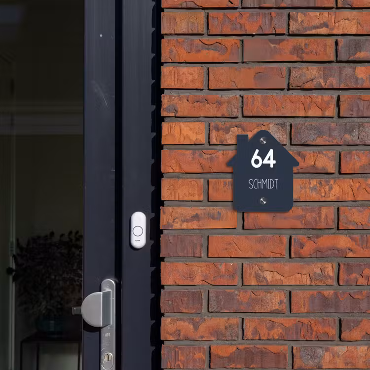 Effen blauw - Modern Naambord Huisje klein -sfeer2