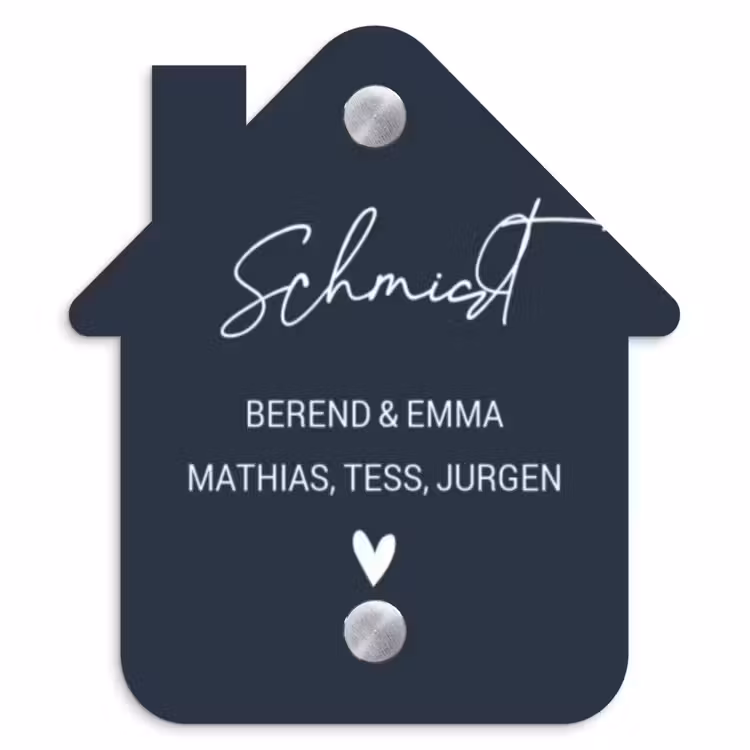 Effen blauw - Sierlijk Naambord Huisje klein -3d