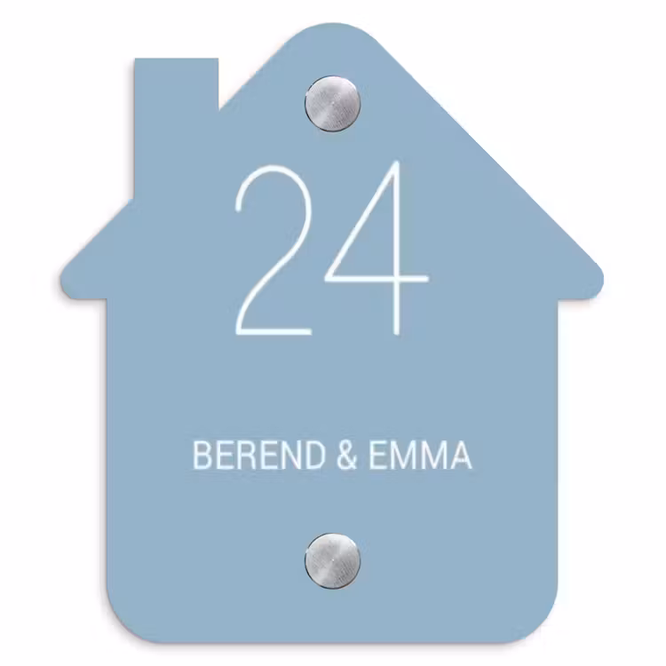 Effen - Lichtblauw - Klassiek Naambord Huisje klein -3d
