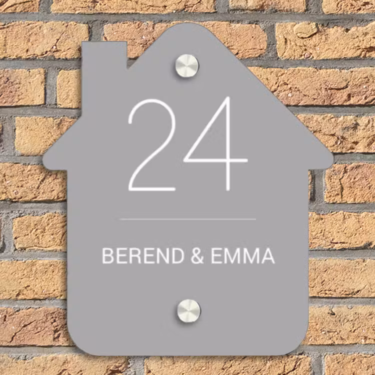 Effen lichtgrijs - Klassiek Naambord Huisje klein -sfeer5
