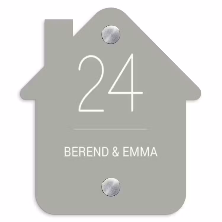 Effen lichtgrijs - Klassiek Naambord Huisje klein -3d