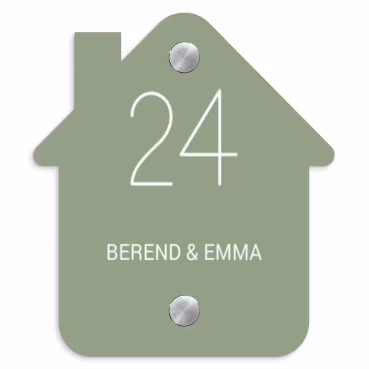 Effen olijfgroen - Sierlijk Naambord Huisje klein -3d