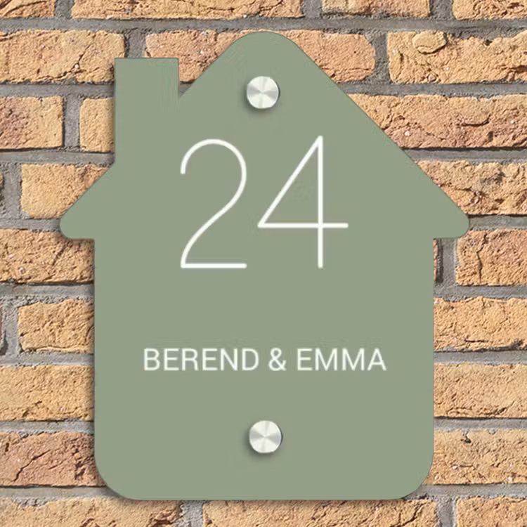 Effen olijfgroen - Sierlijk Naambord Huisje klein -sfeer5