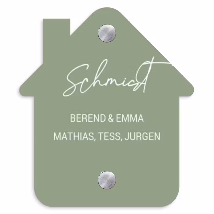 Effen olijfgroen - Sierlijk Naambord Huisje klein -3d