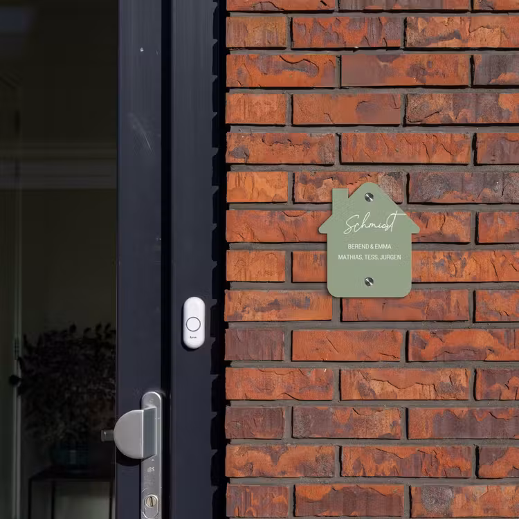 Effen olijfgroen - Sierlijk Naambord Huisje klein -sfeer2