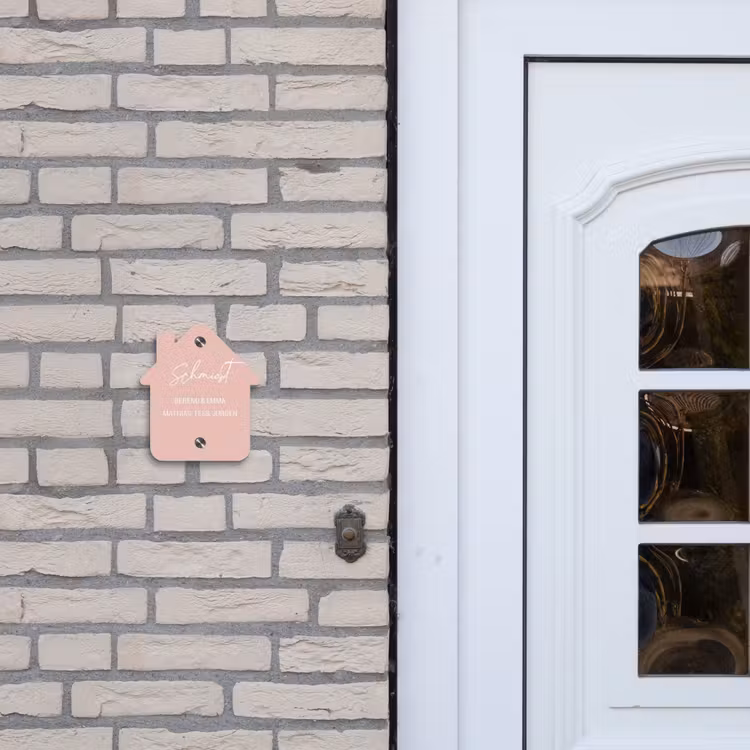 Effen roze - Sierlijk Naambord Huisje klein -sfeer1