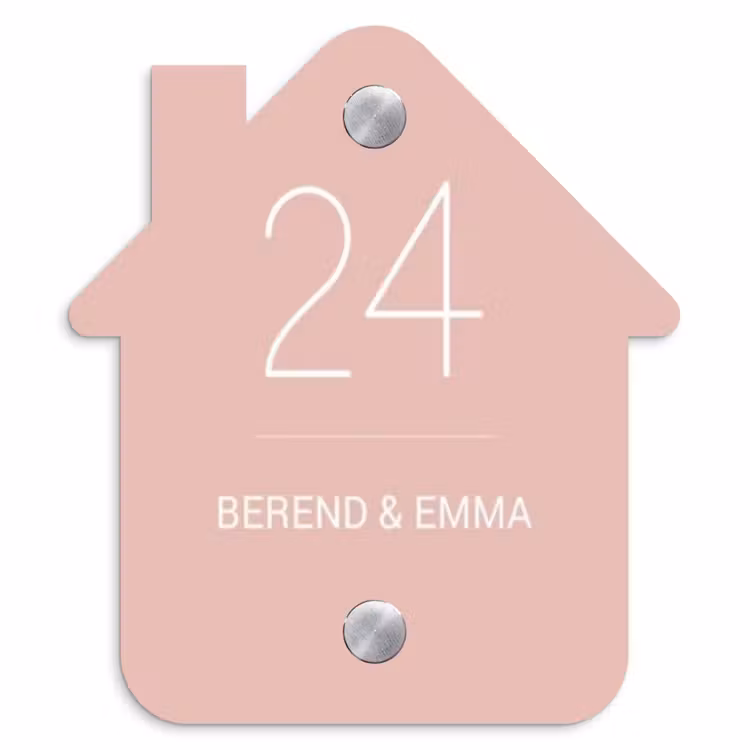 Effen roze - Klassiek Naambord Huisje klein -3d