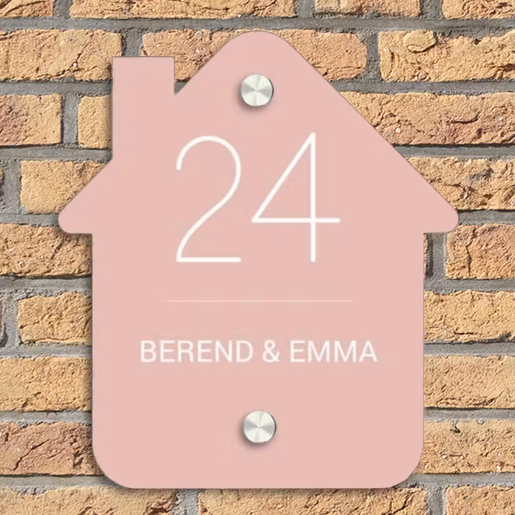 Effen roze - Klassiek Naambord Huisje klein -sfeer5