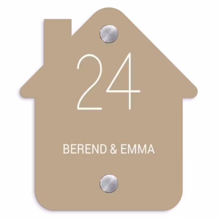 Zandkleur - Klassiek Naambord Huisje klein -3d