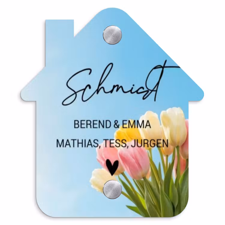 Gekleurde tulpen lucht - Sierlijk Naambord Huisje klein -3d