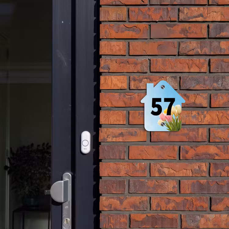 Gekleurde tulpen lucht - Traditioneel Naambord Huisje klein -sfeer2