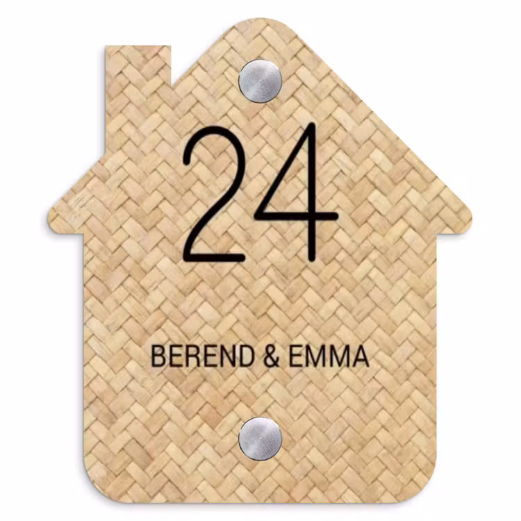 Gevlochten - Riet - Klassiek Naambord Huisje klein -3d