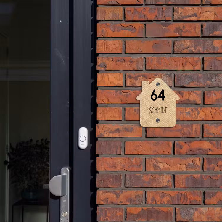 Gevlochten - Riet - Modern Naambord Huisje klein -sfeer2